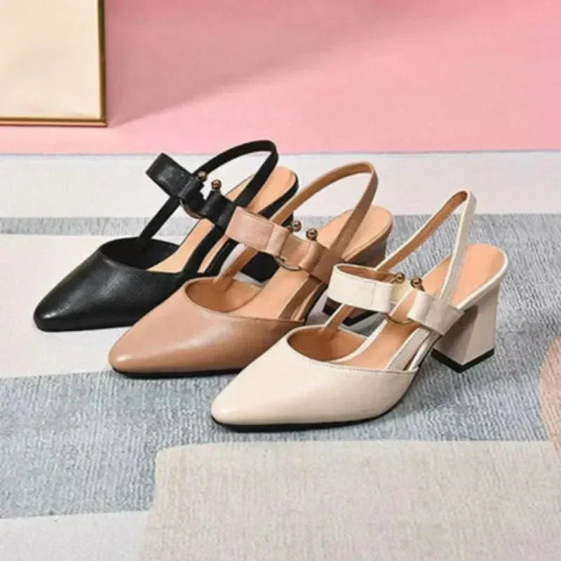 Zapatos Mary Jane Destalonados con Tacón Grueso y Punta Fina para Mujer