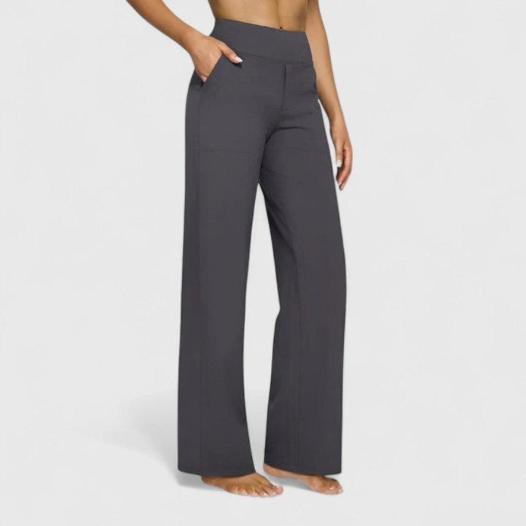 Pantalones casuales de tiro alto y corte ancho para mujer