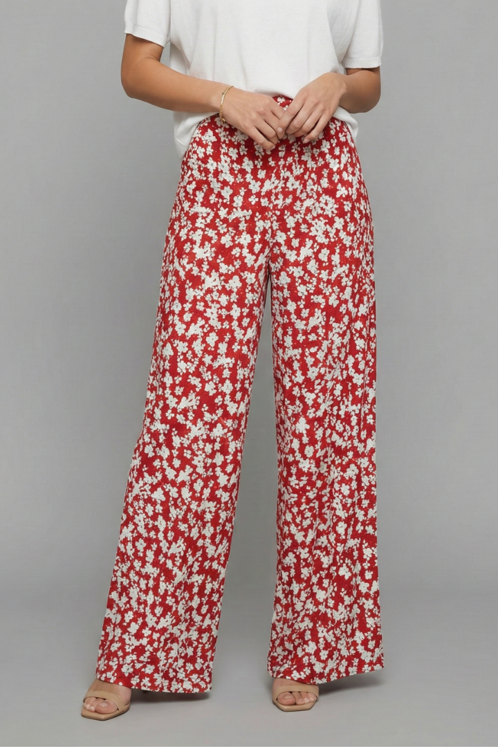 Pantalón Palazzo de Pierna Ancha con Estampado Floral para Mujer
