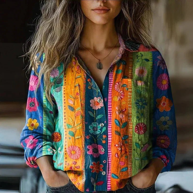 Blusa Boho Vintage con Estampado Paisley y Botones para Mujer