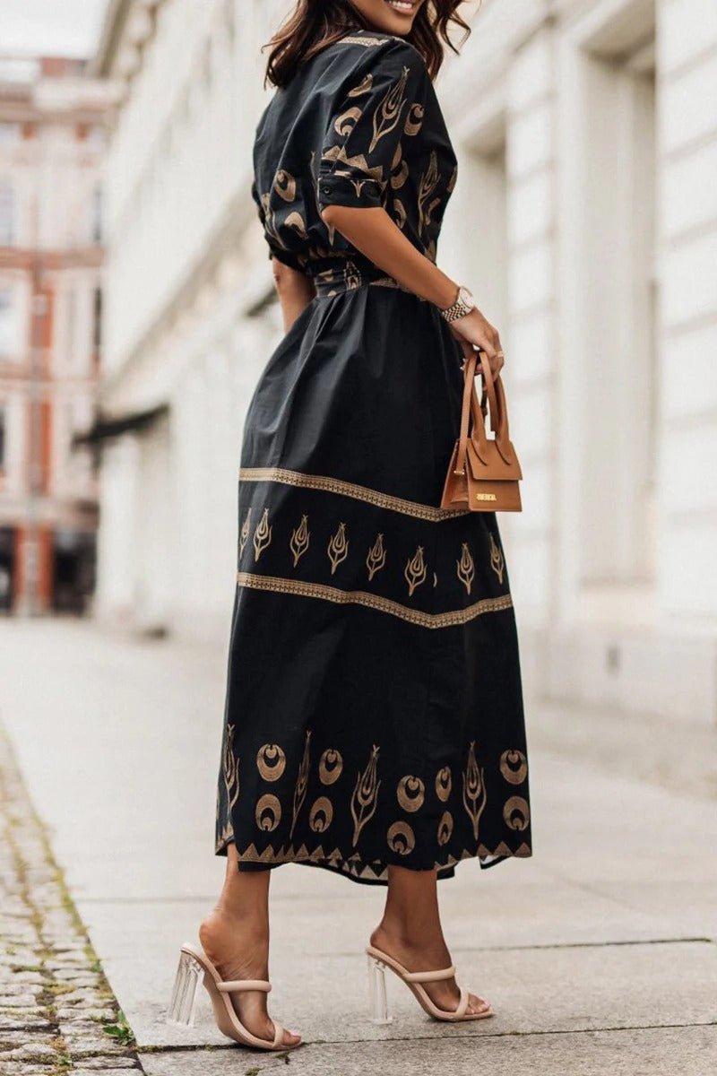 Vestido Midi con Estampado Bohemio y Cinturón para Mujer