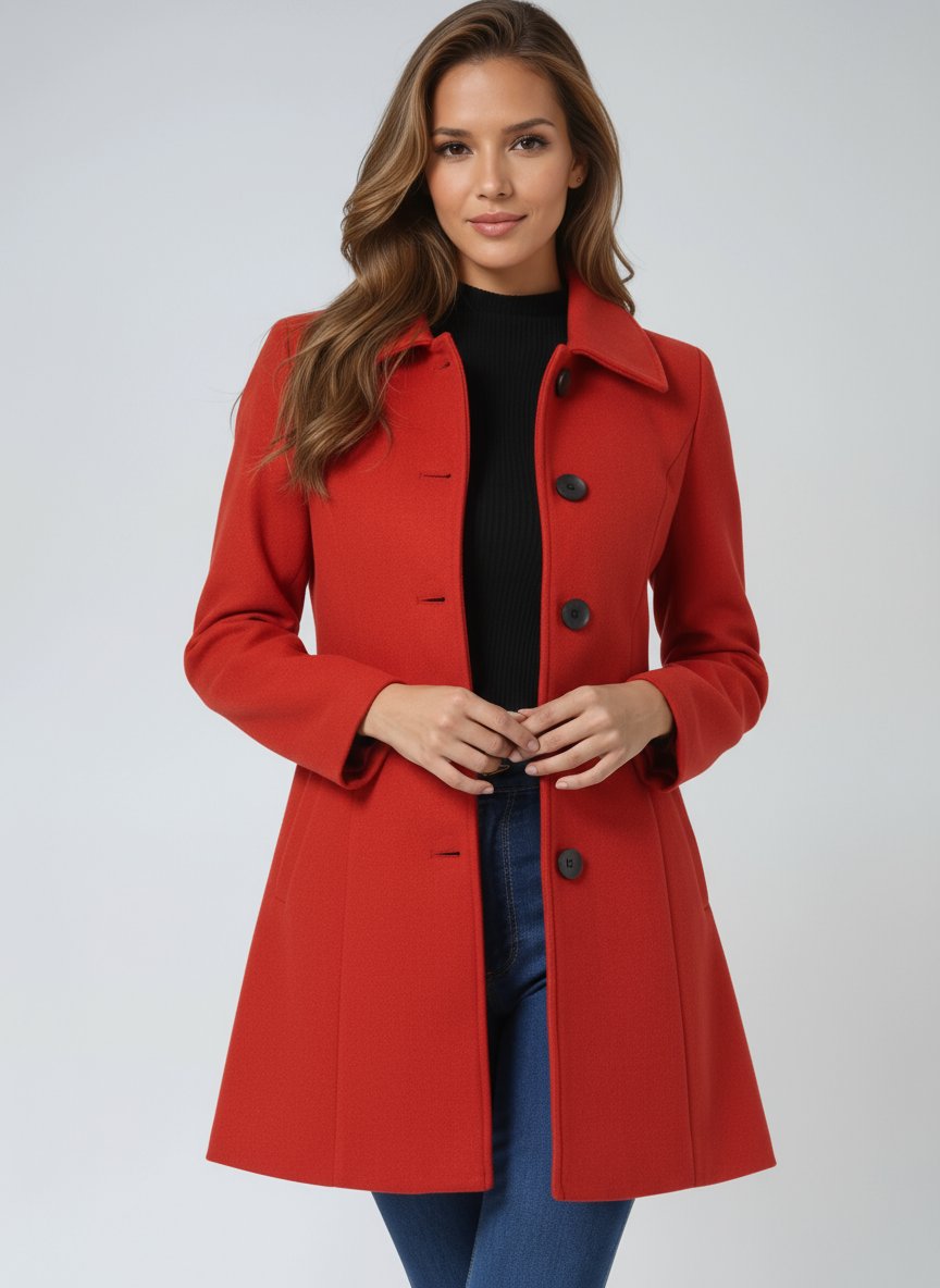Abrigo de Invierno Midi Estructurado de Abotonadura Simple para Mujer