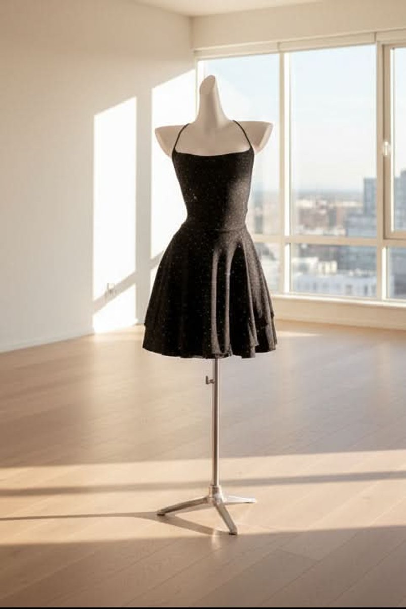 Vestido corto de cóctel skater brillante con tirantes para mujer