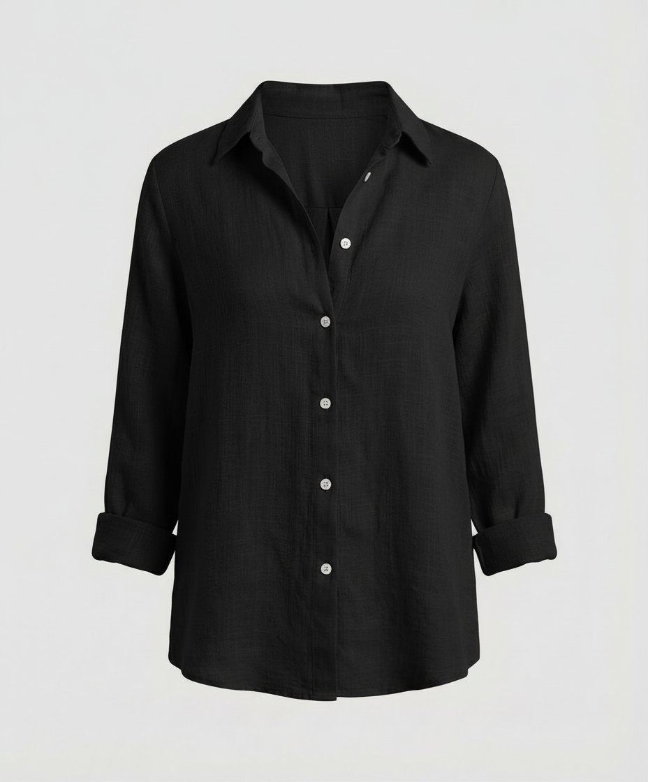 Blusa de Lino con Cuello y Manga 3/4 para Mujer