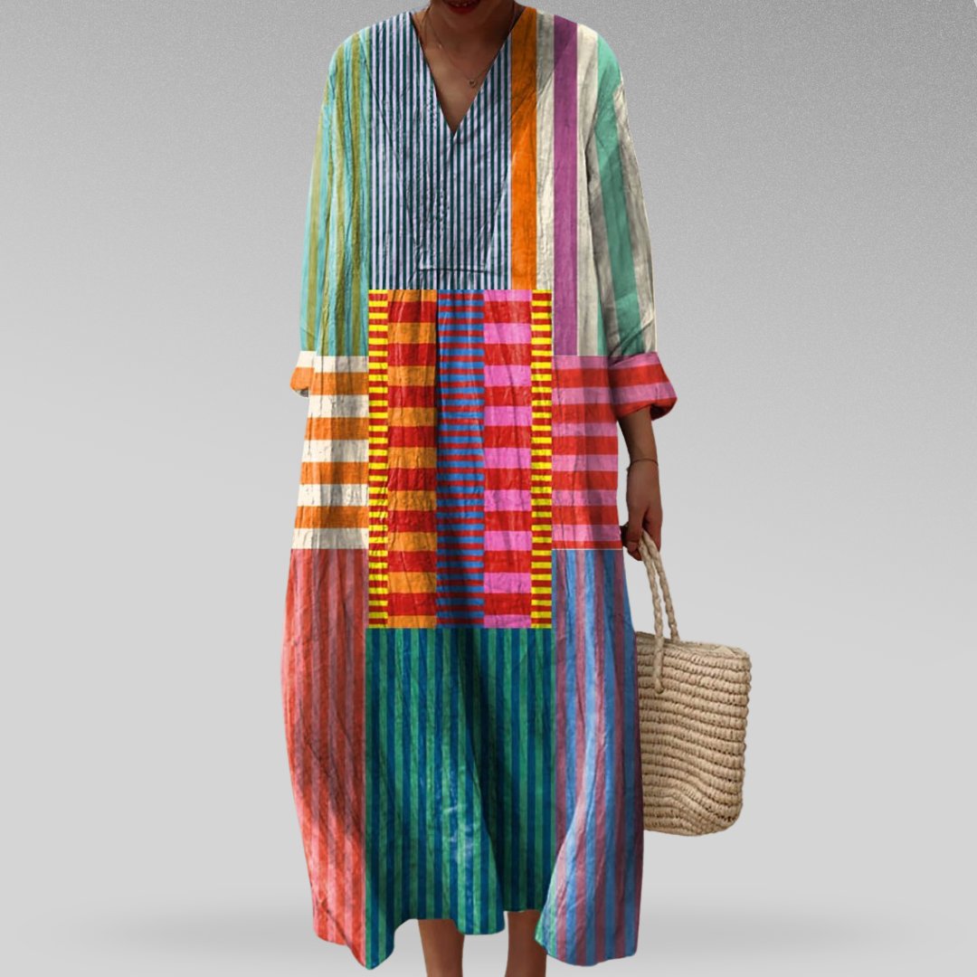 Vestido maxi oversize de lino con escote en V para mujer