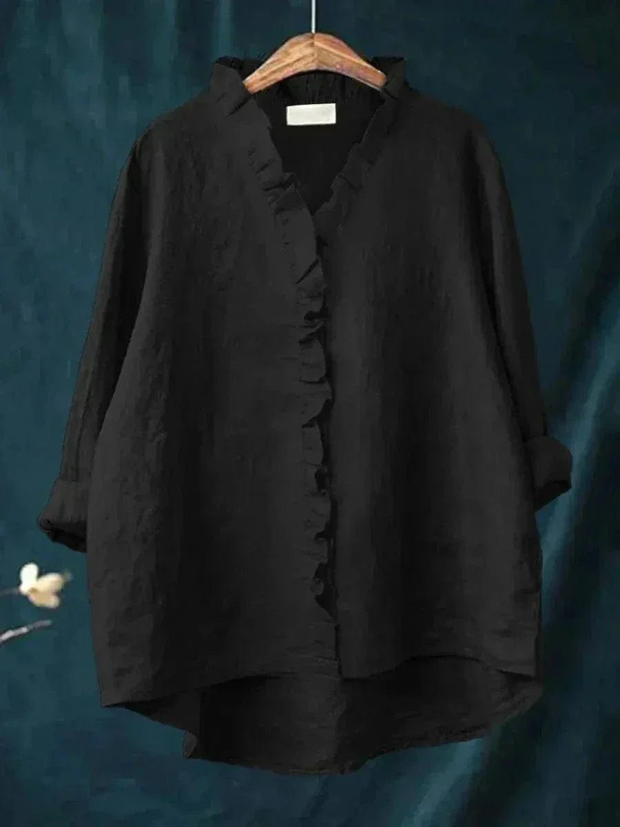 Blusa holgada de lino con volantes para mujer