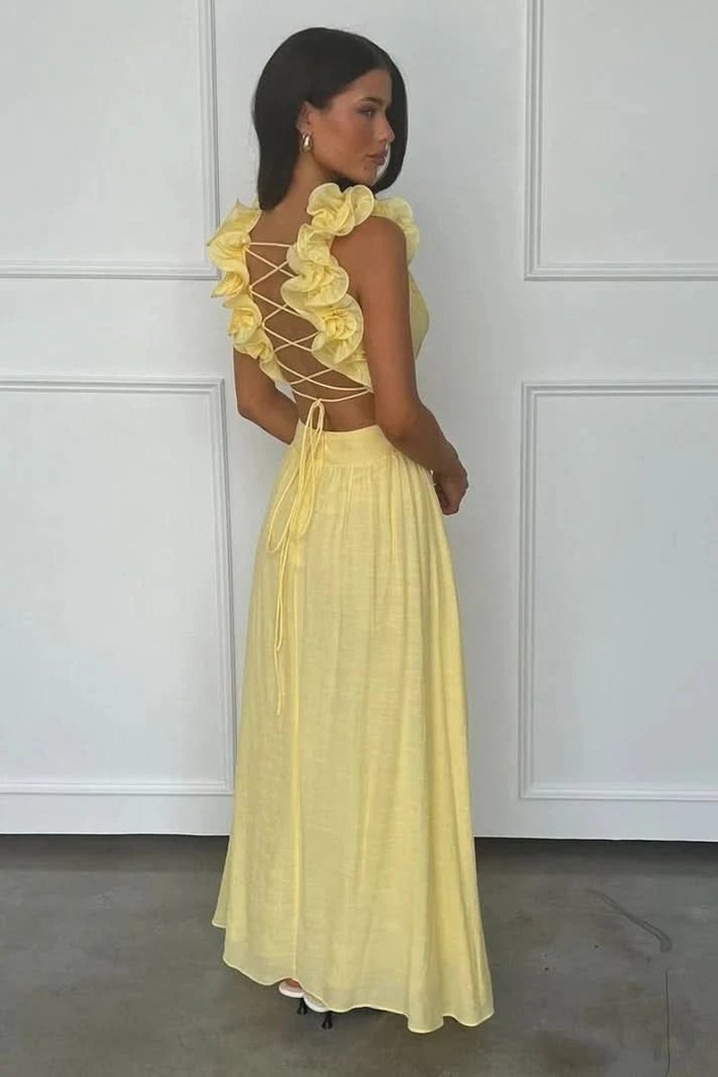 Vestido de Fiesta sin Mangas con Aplique Floral y Falda Plisada en Corte A para Mujer