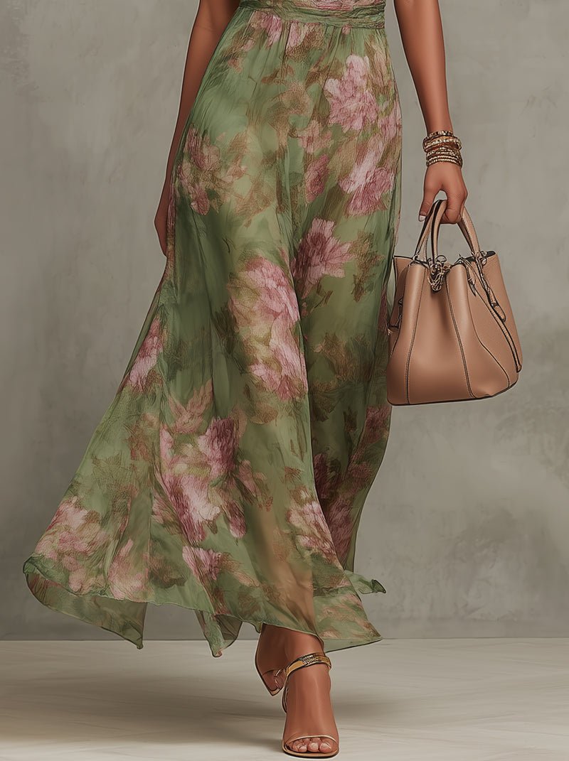 Vestido Maxi Floral sin Mangas con Cuello Halter para Mujer