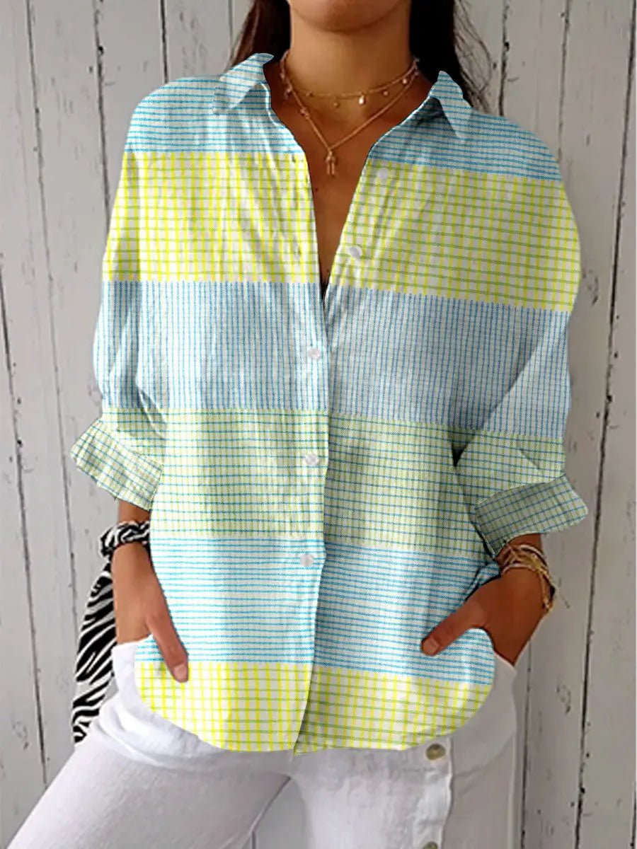 Blusa holgada con botones a cuadros pastel para mujer