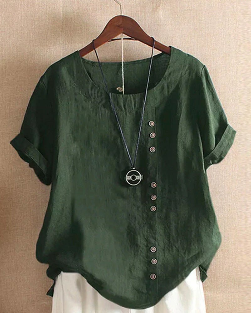 Blusa Tipo Túnica Casual de Lino con Botones para Mujer