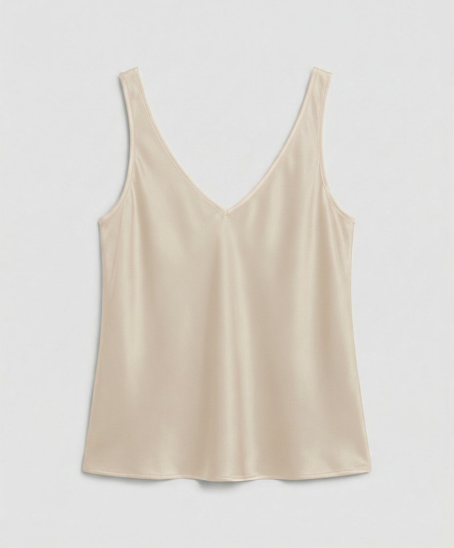 Top camisola de satén con tirantes anchos y escote en V para mujer