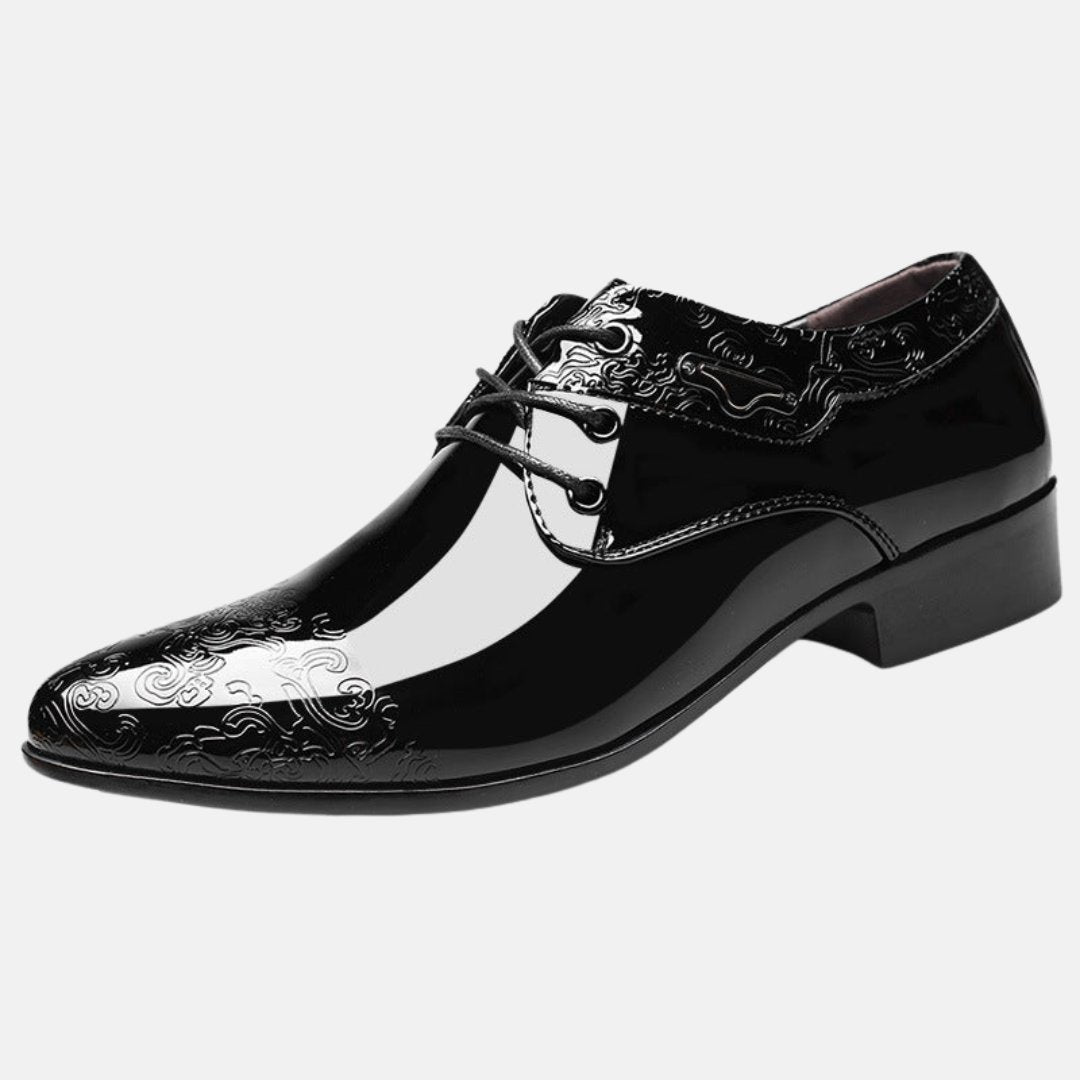 Zapatos Derby de Charol Grabado con Cordones para Hombre - Negro