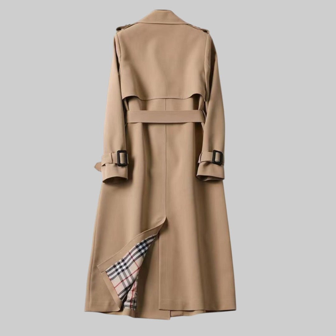 Trench coat largo cruzado con cinturón para mujer