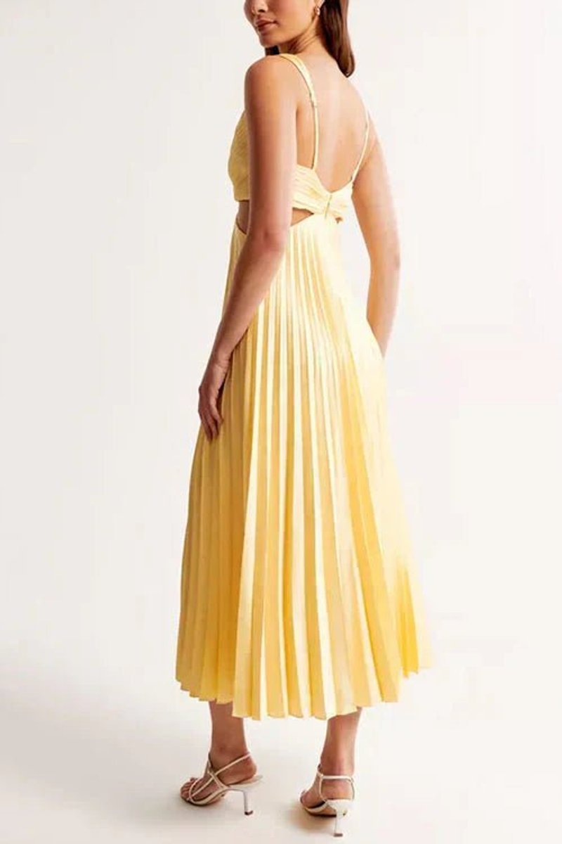 Vestido maxi plisado sin mangas con escote en V para madre de la novia