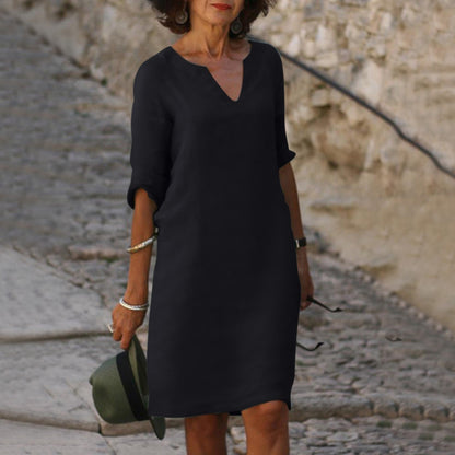 Vestido Liso a la Rodilla con Cuello en V para Mujer