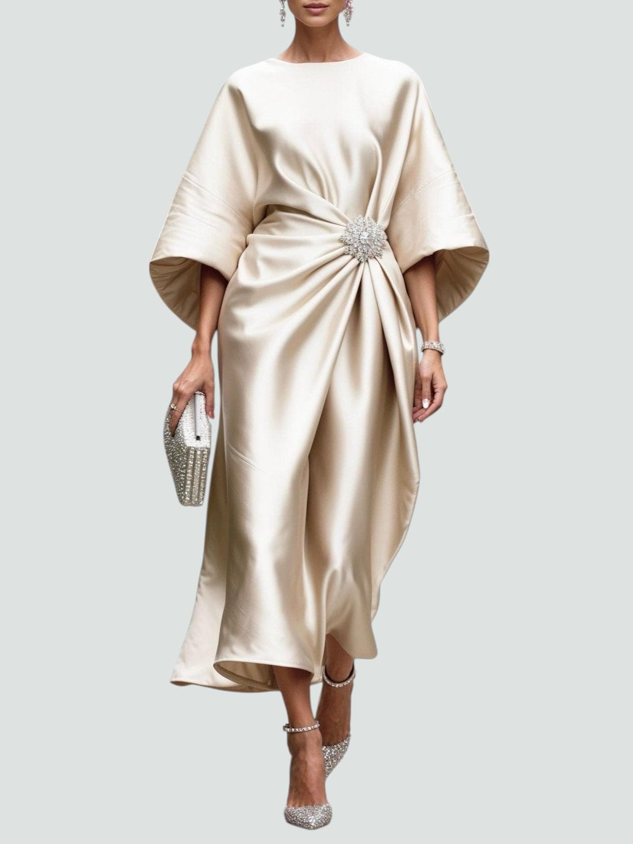 Vestido Maxi Sofisticado Drapeado con Broche para Mujer