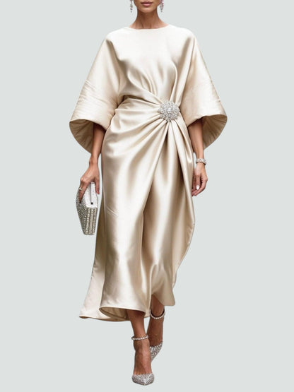 Vestido Maxi Sofisticado Drapeado con Broche para Mujer