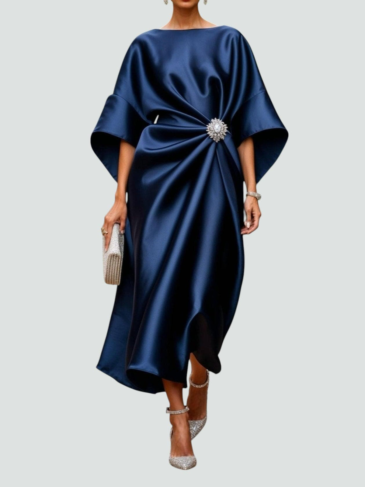 Vestido Maxi Sofisticado Drapeado con Broche para Mujer