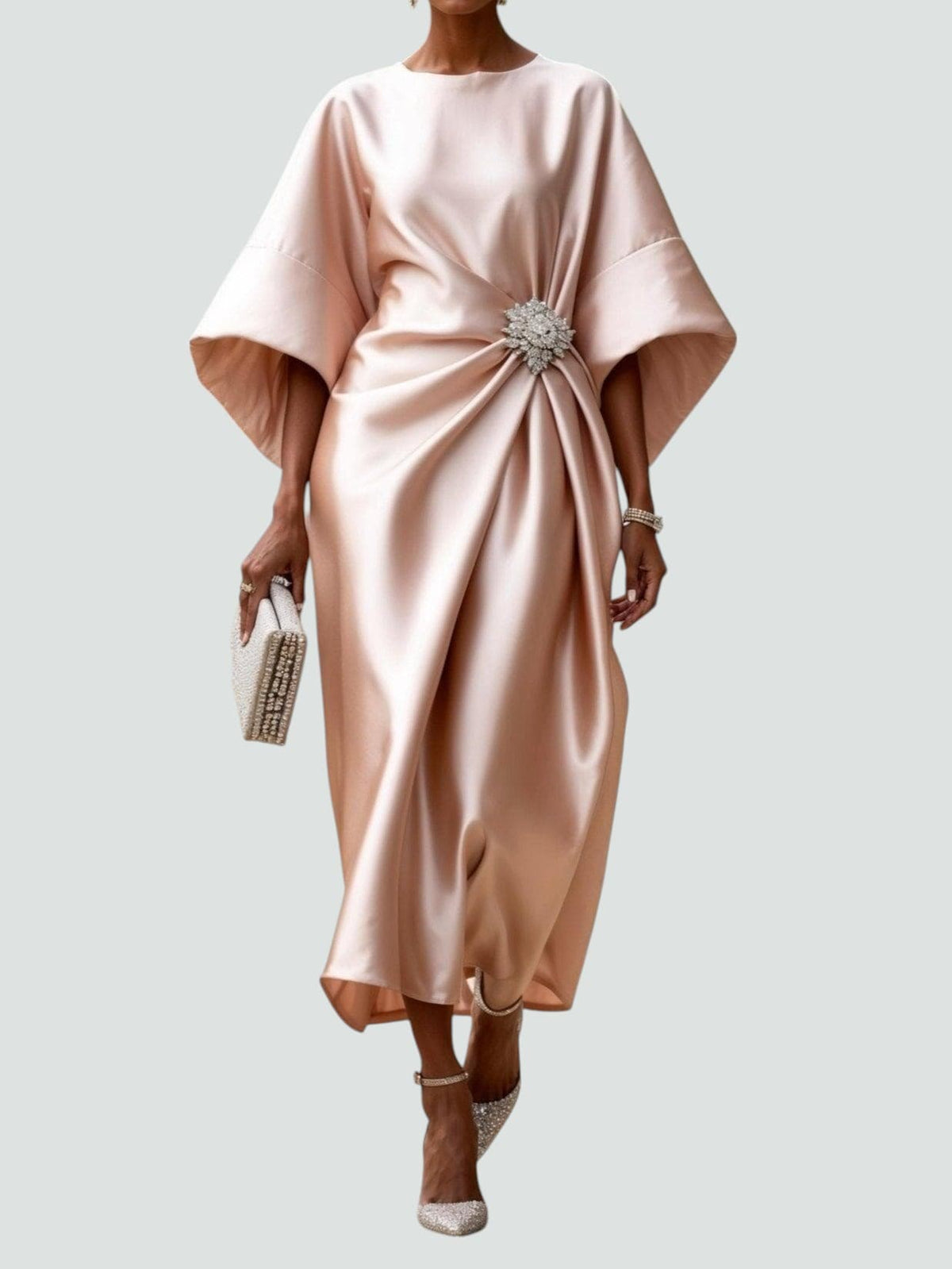Vestido Maxi Sofisticado Drapeado con Broche para Mujer