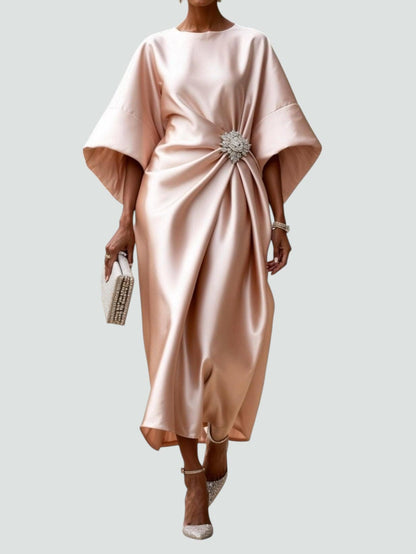 Vestido Maxi Sofisticado Drapeado con Broche para Mujer