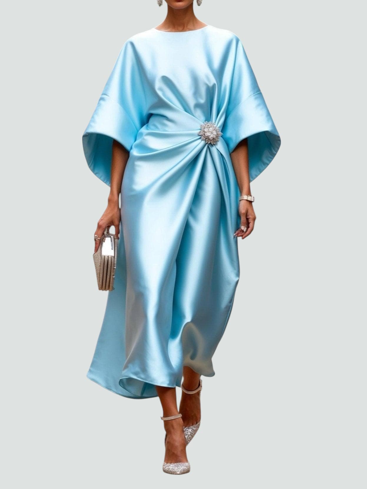 Vestido Maxi Sofisticado Drapeado con Broche para Mujer