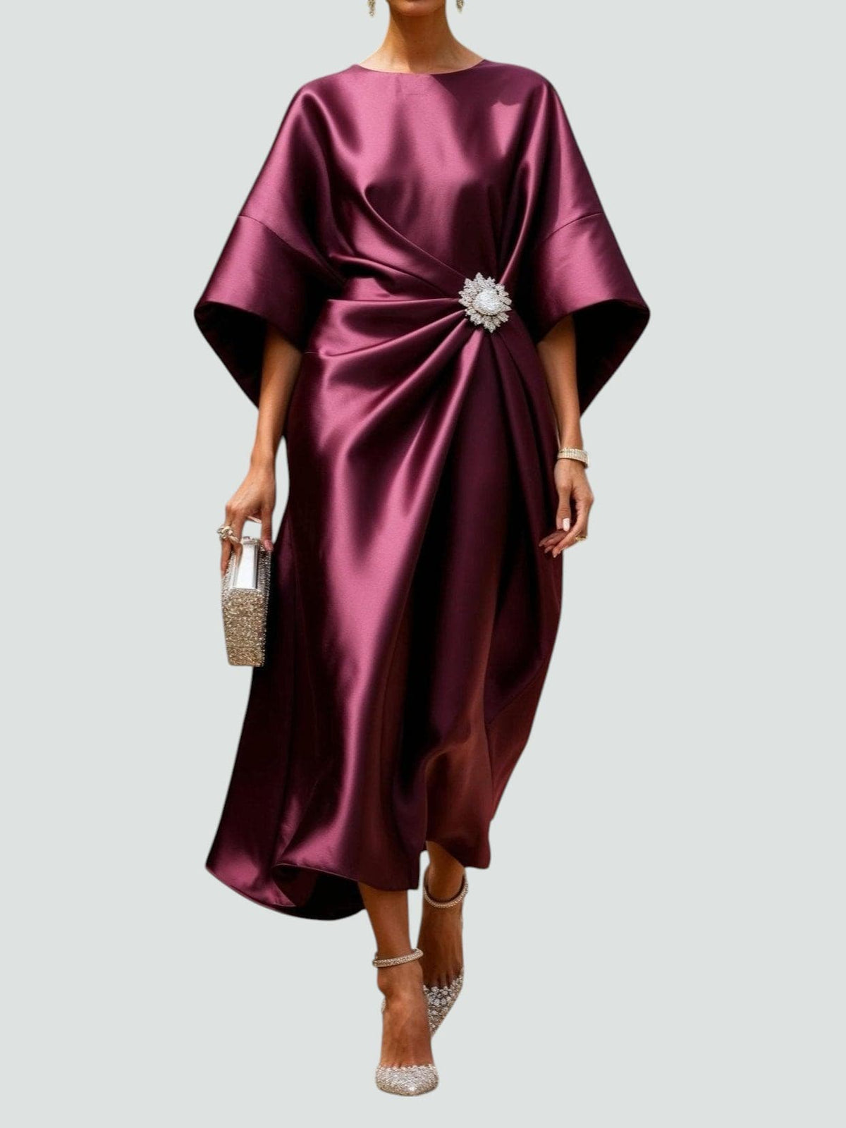 Vestido Maxi Sofisticado Drapeado con Broche para Mujer