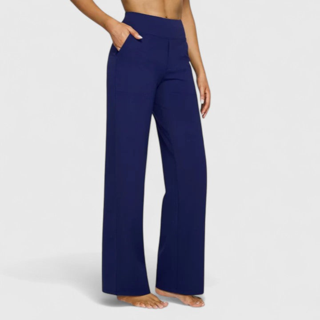 Pantalones casuales de tiro alto y corte ancho para mujer