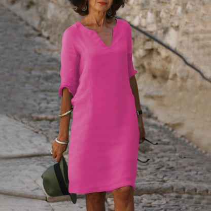 Vestido Liso a la Rodilla con Cuello en V para Mujer