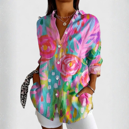 Camisa Abotonada con Estampado Floral Multicolor para Mujer