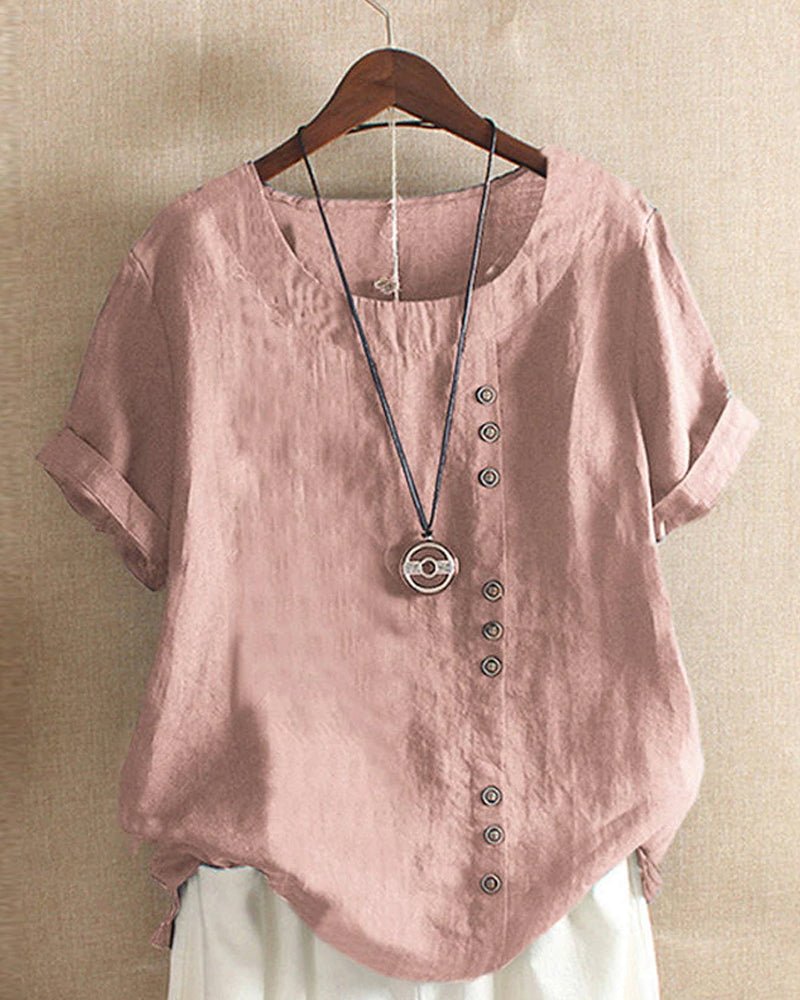 Blusa Casual de Lino con Botones para Mujer