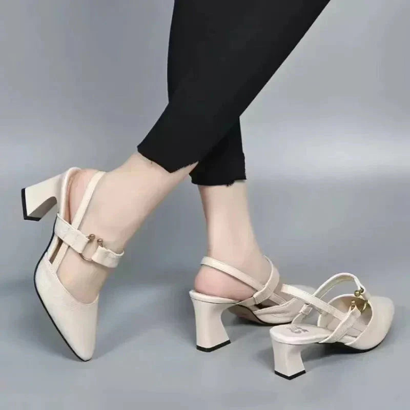 Zapatos Mary Jane Destalonados con Tacón Grueso y Punta Fina para Mujer