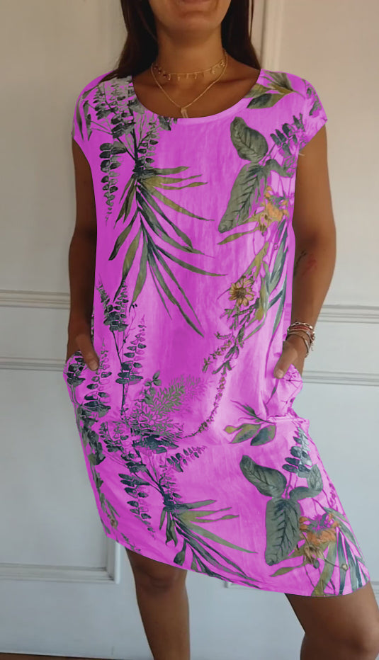 Vestido Casual de Verano con Estampado de Hojas para Mujer