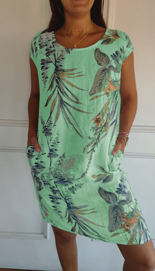 Vestido Casual de Verano con Estampado de Hojas para Mujer