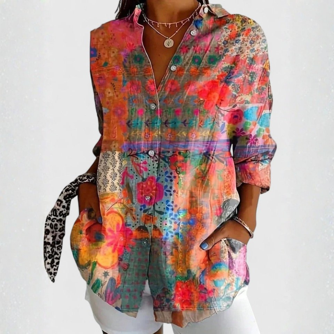 Camisa Abotonada con Estampado Floral Multicolor para Mujer