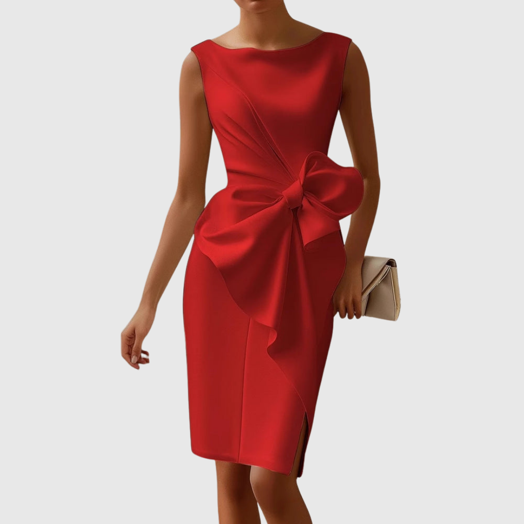 Vestido midi sofisticado con detalle de lazo para mujer