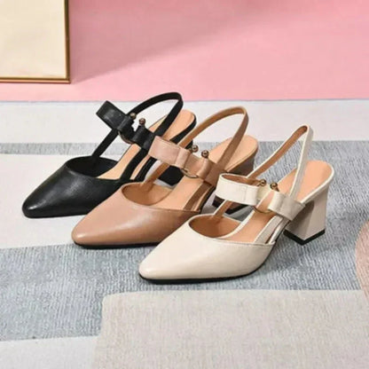 Zapatos Mary Jane Destalonados con Tacón Grueso y Punta Fina para Mujer