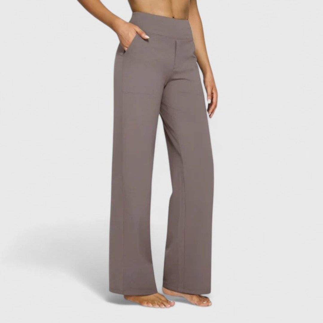 Pantalones casuales de tiro alto y corte ancho para mujer