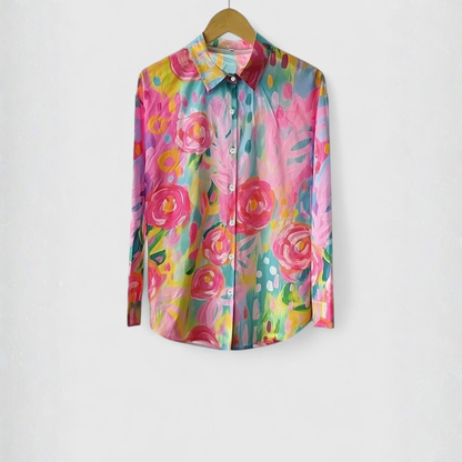 Camisa Abotonada con Estampado Floral Multicolor para Mujer