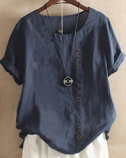 Blusa Casual de Lino con Botones para Mujer