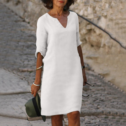 Vestido Liso a la Rodilla con Cuello en V para Mujer
