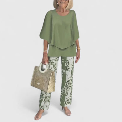 Conjunto de Dos Piezas de Top y Pantalón Estampado para Mujer