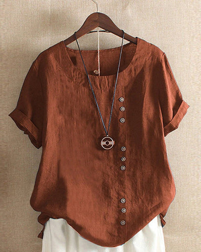 Blusa Casual de Lino con Botones para Mujer