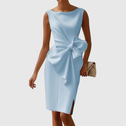Vestido midi sofisticado con detalle de lazo para mujer