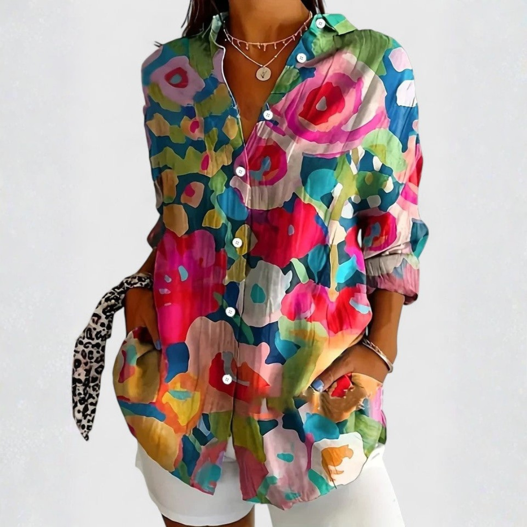 Camisa Abotonada con Estampado Floral Multicolor para Mujer