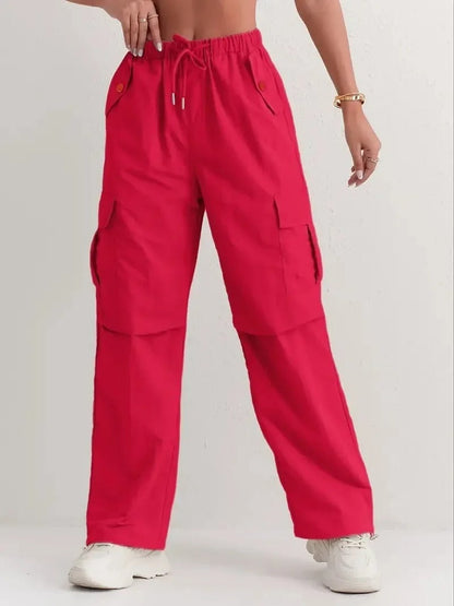 Pantalones cargo casuales con cordón y bolsillos para mujer
