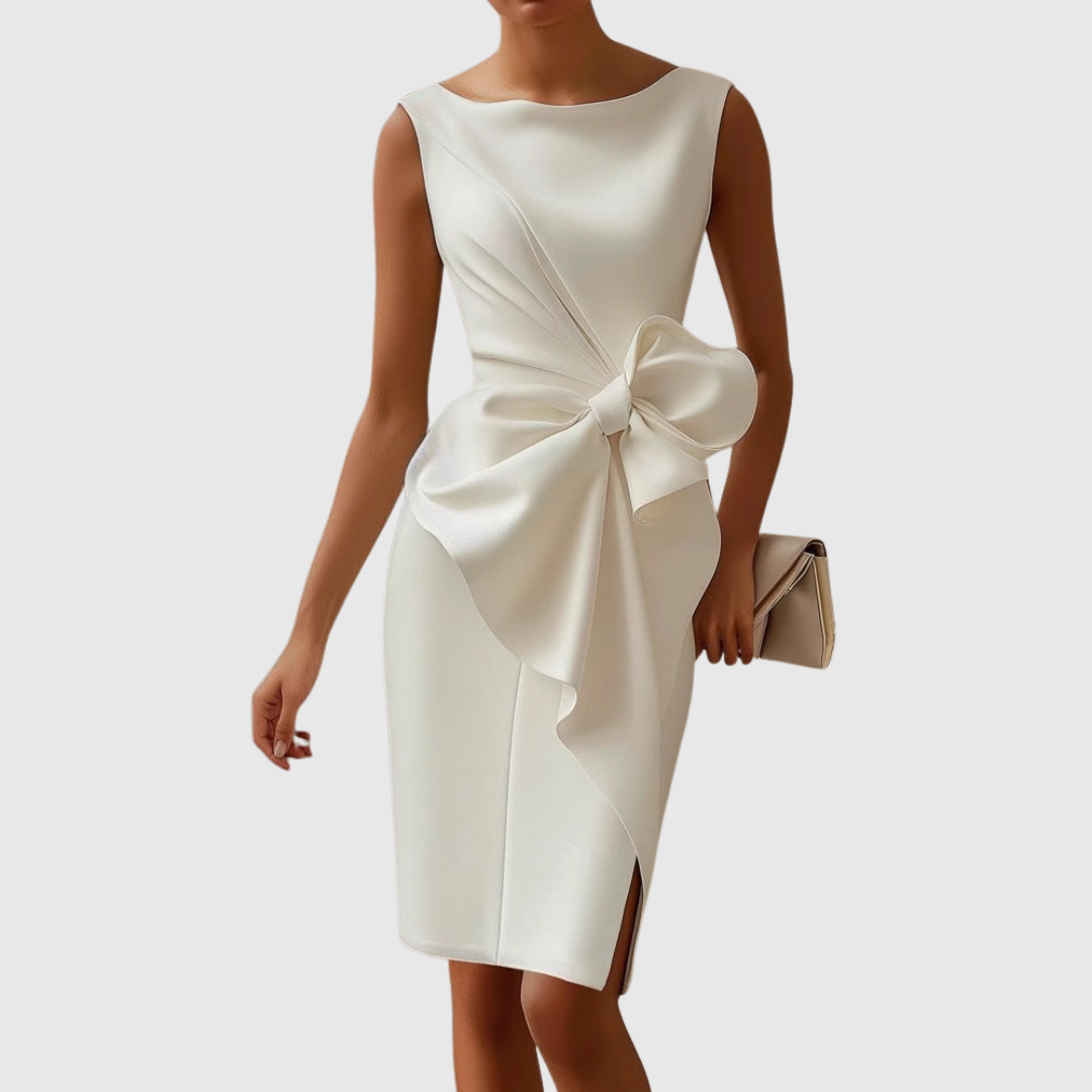 Vestido midi sofisticado con detalle de lazo para mujer