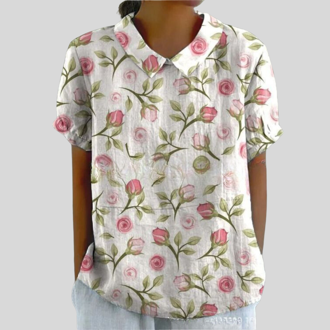 Top Casual con Cuello y Estampado Floral para Mujer