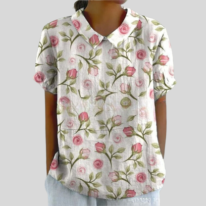 Top Casual con Cuello y Estampado Floral para Mujer