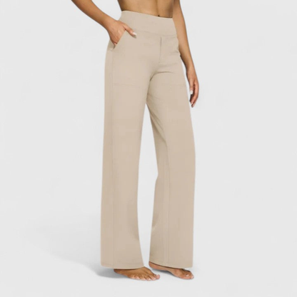 Pantalones casuales de tiro alto y corte ancho para mujer