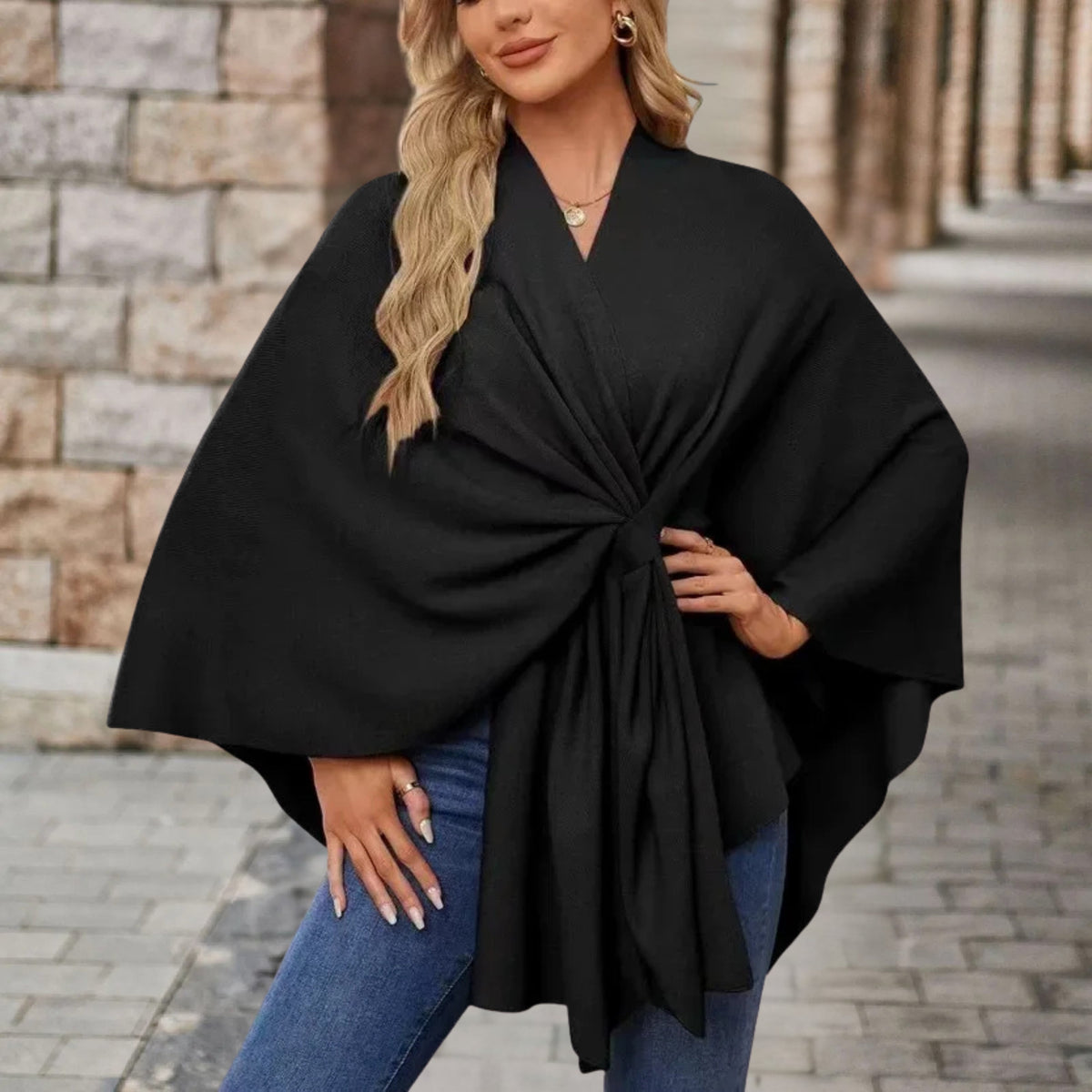 Top fluido drapeado con nudo para mujer